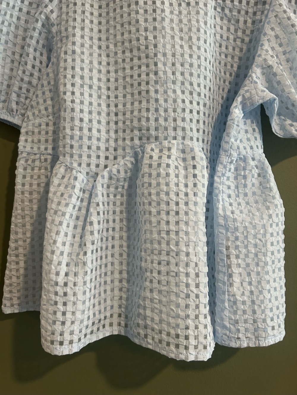Anthropologie Maeve Baby Blue Textured Peplum Top - Picture 5 of 6